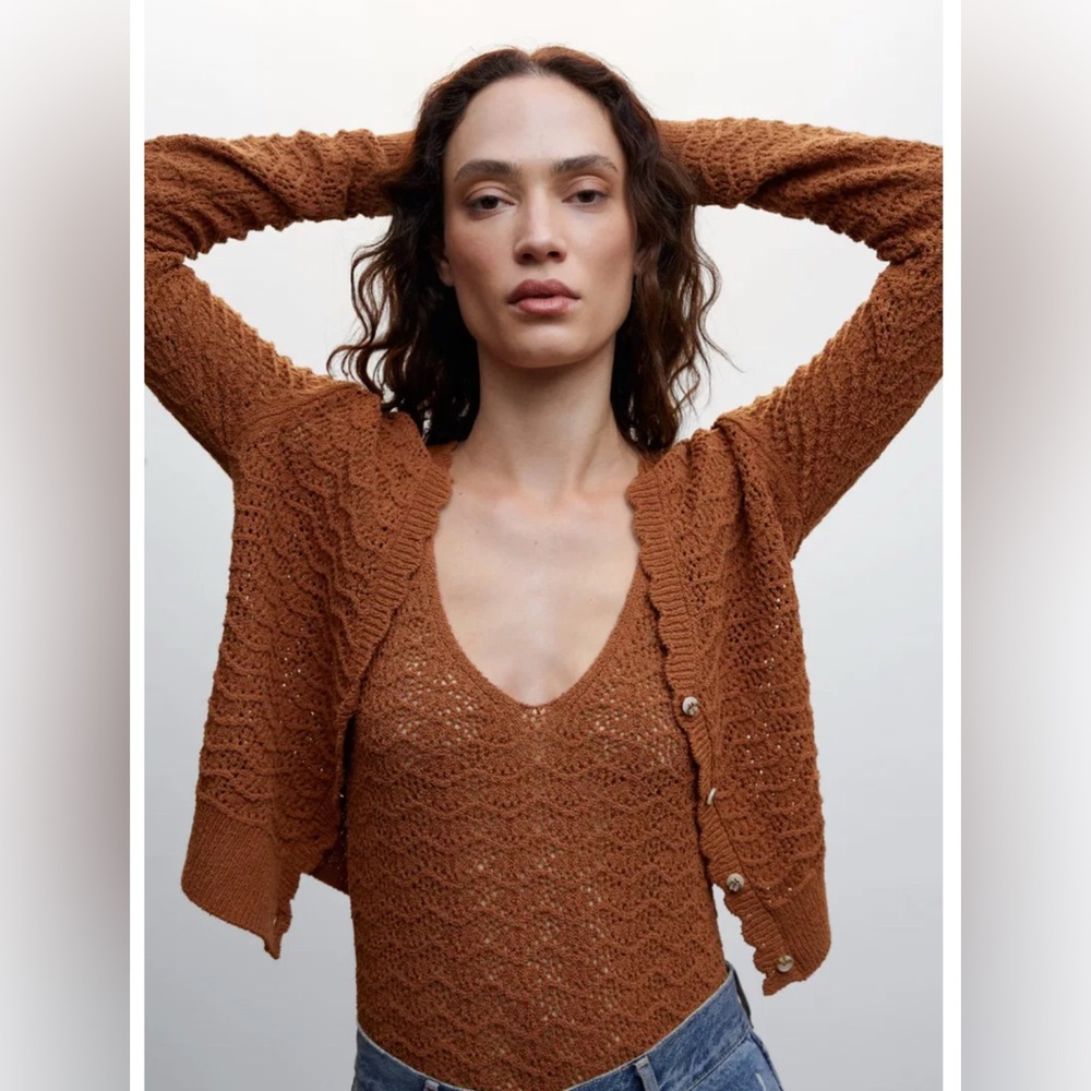 Mango Openwork Cardigan and Knit Tank Top
